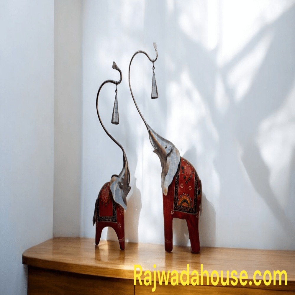 Wooden Elephant Figurine With Bell 