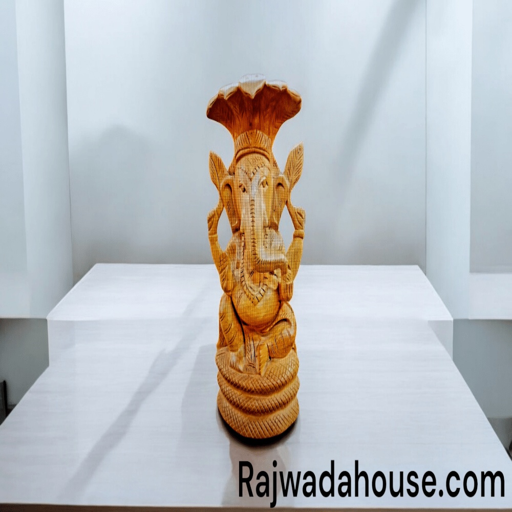 Wooden Lord Ganesha Sitting On A Sheshnaag