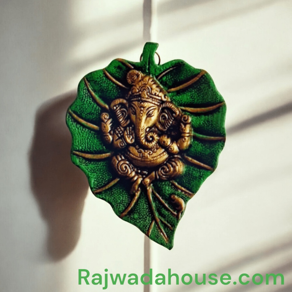 Ganesh On Green Leaf Wall Hanging