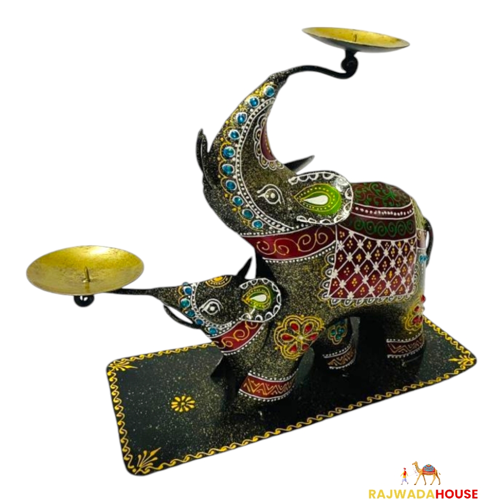 Elephant With Mother Playing Drum Handicraft