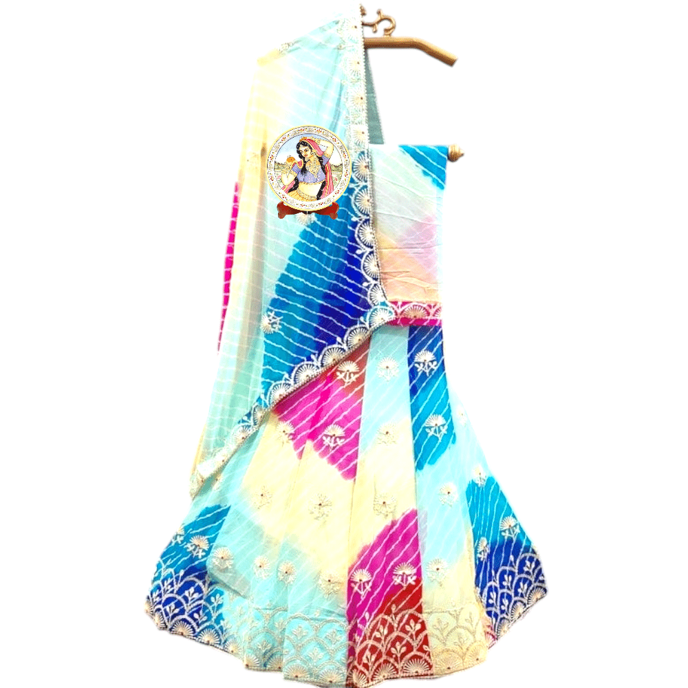 Multicolour Lahariya Gotapatti Handwork Lehenga set